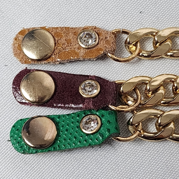 Gold Cuban Link Chain and Green Leather Boot Ankle Bracelet - Picture 6 of 9